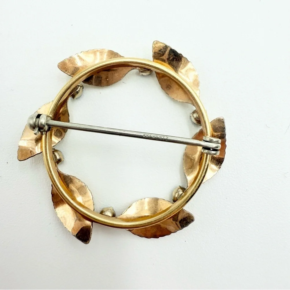 Vintage Krementz 14K Crystal Overlay Wreath Brooch